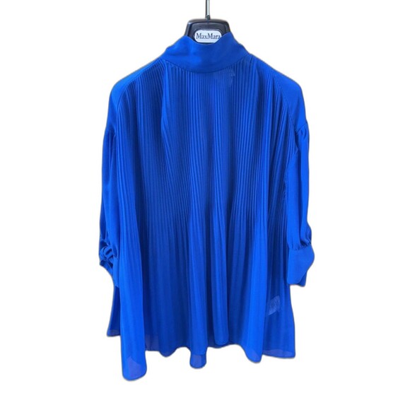BY MALENE BIRGER WOMEN Cobalt Blue Pleated Accordion BLOUSE EU 36 US S Sheer - Picture 15 of 16